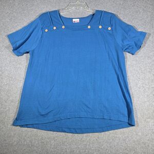 Vintage American Sweetheart Blue Button Strap Shoulder Top Plus Size 2X XX
